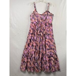 Torrid Midi Dress Womens 00 Purple Pink Abstract Smocked Tiered Ruffle Resort